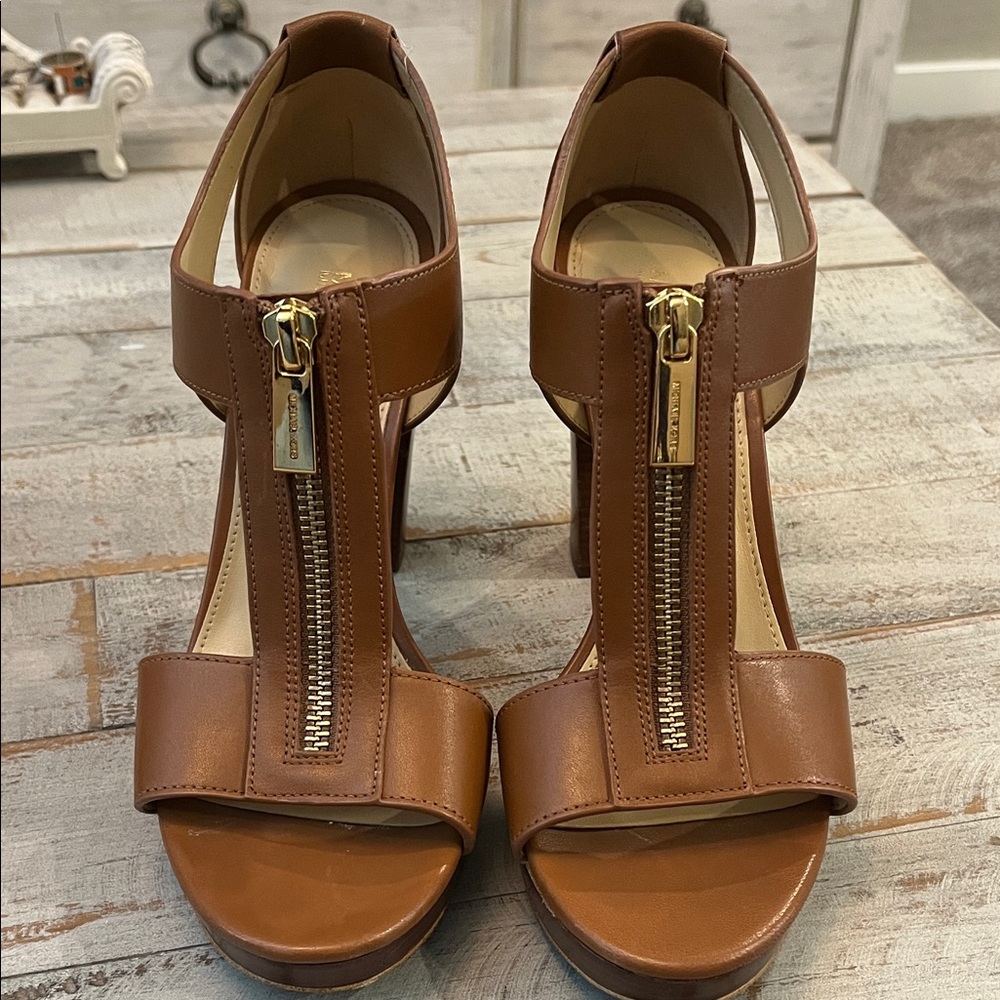 Michael Kors T-Strap Heeled Sandals in Brown
